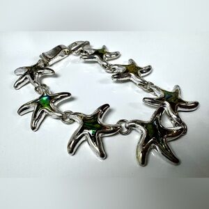 Silver-tone Starfish Bracelet with Abalone Inlay & Magnetic Clasp #1528